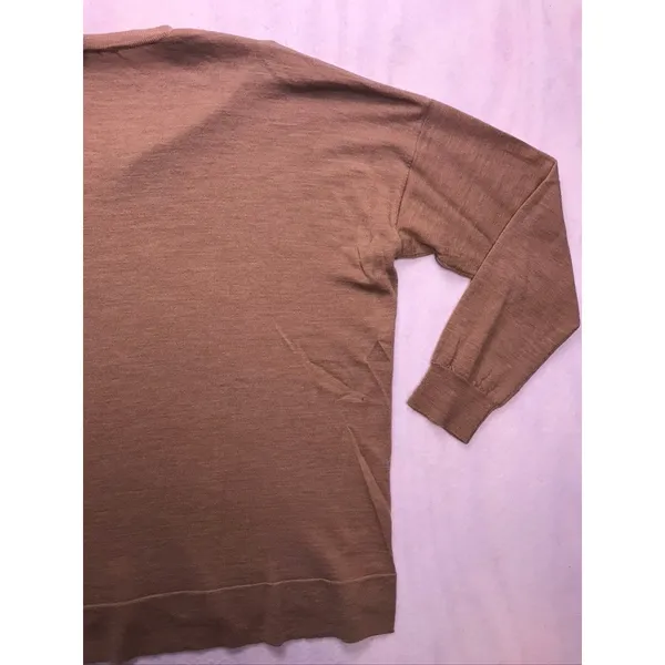 J.Crew V-Neck Sweater Women XL Brown Merino Wool‎ Oversized Pullover Classic - Image 12