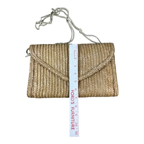 Vintage Woven Straw Crossbody Bag Tan Envelope Flap Boho Summer Hong Kong - Image 5