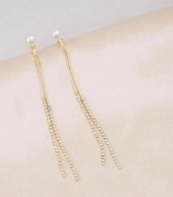 Pearl Long Tassel Dangle Drop Earrings for Women - Image 3