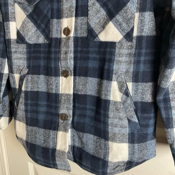 Miss Posh Navy Blue White Plaid Sherpa Lined Shacket Jacket XS - Image 5