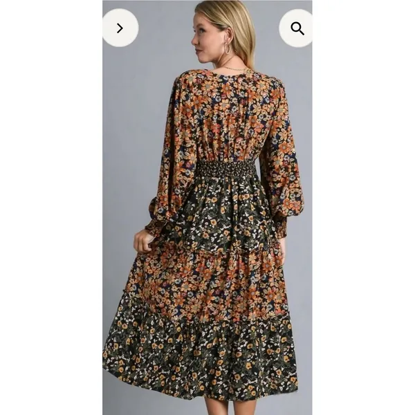 Umgee mixed floral print tiered midi dress Wildflower Midi Dress Size Medium - Image 2