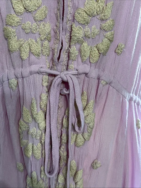 FREE PEOPLE Fable Lilac Blossom Embroidered Boho Gypsy Peasant Maxi Dress Large - Image 5
