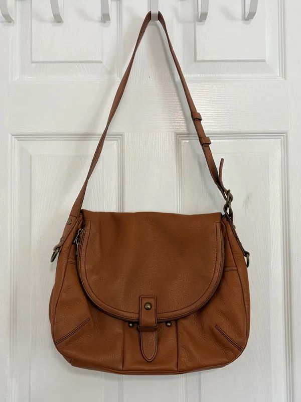 Lucky Brand Brown Leather Shoulder Bag Crossbody Boho Western Slouchy Vintage Style - Image 2