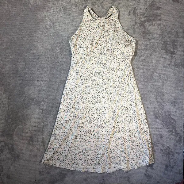 prAna Jewel Lake Dress Women’s L Birch Spots Built-In Bra Pockets Active Midi #7 - Image 2