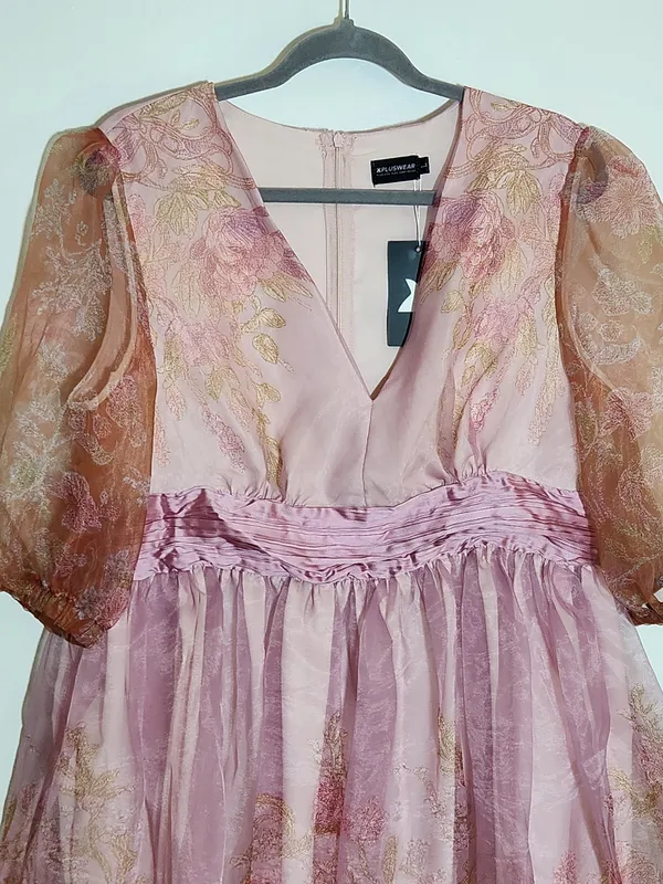 XPlusWear Womens Pink Floral Taffeta Cocktail Dress Size Large NWT Wedding Guest - Image 2