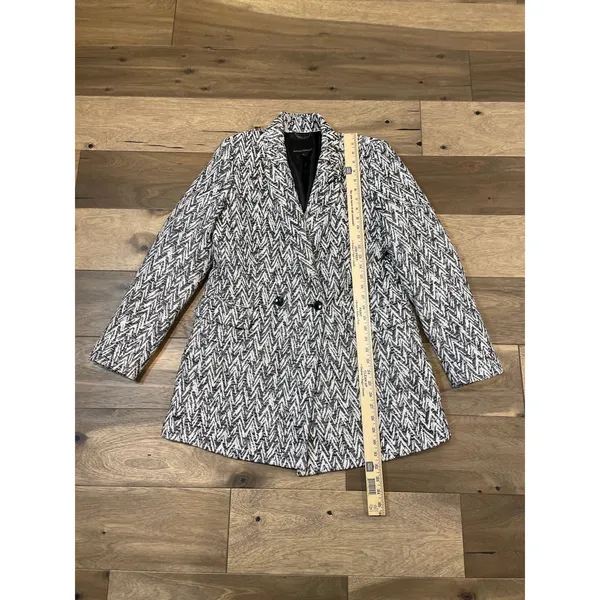 Banana Republic Textured Knit Double Breasted Coat Size M Black White Cotton - Image 5