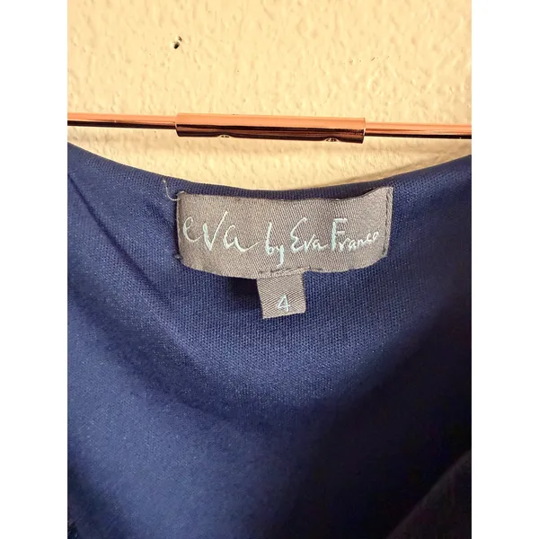 Eva‎ Franco Dress Size 4 Navy Kier Jacquard V-Neck Fit Flare Cocktail JQ373 - Image 5
