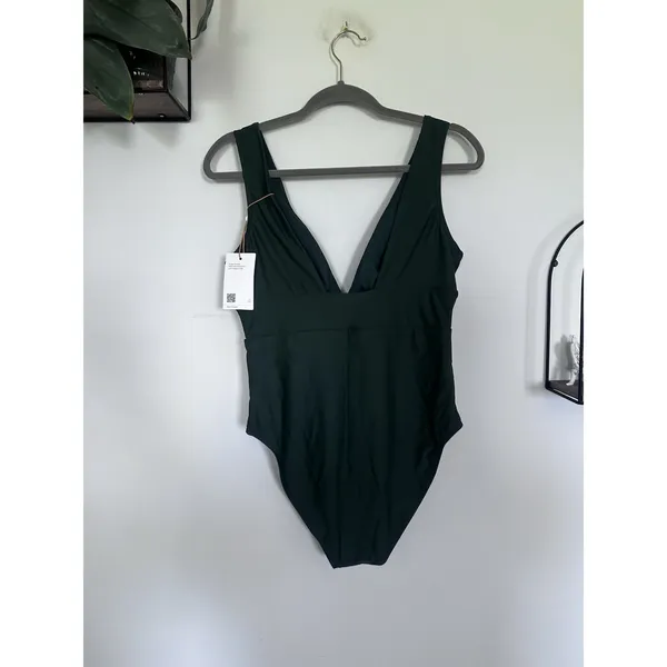 NWT Quince Palm Green Italian Plunge One-Piece Swimsuit Size Large - Image 4
