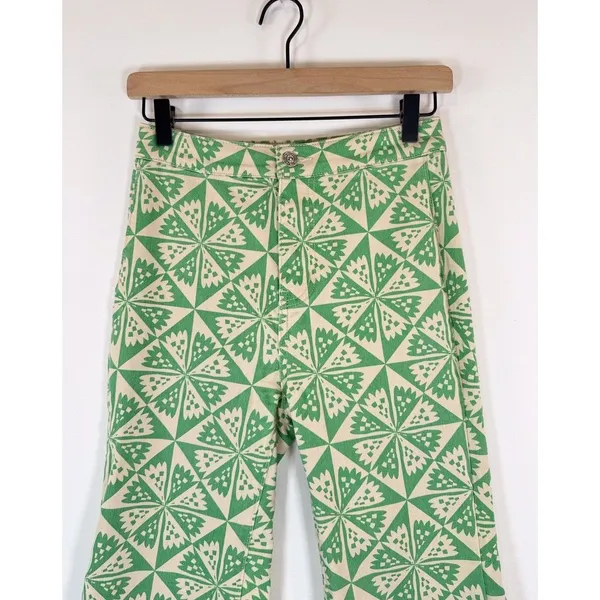 We The Free People Womens Jeans Green Youthquake Printed Crop Flare Boho Size 26 - Image 7