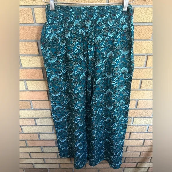 Band of the Free Elise Teal Floral Boho High Waist Wide Leg Pants Size Med NWT - Image 4