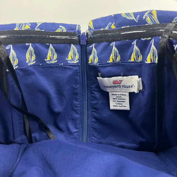 Vineyard Vines Cotton Boating Dress Navy Sailboats Strapless Sheath Size 2 - Image 9