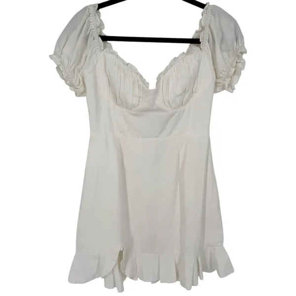 Selfie Leslie Milkmaid Ruched Bust Puff‎ Sleeve Mini Dress White Size Small - Image 4
