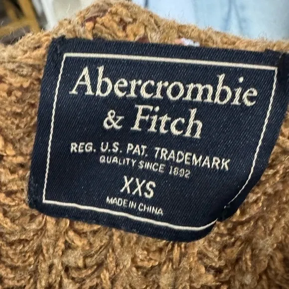Abercrombie‎ & Fitch Brown Cable Knit Open Front Cardigan Sweater XXS - Image 4