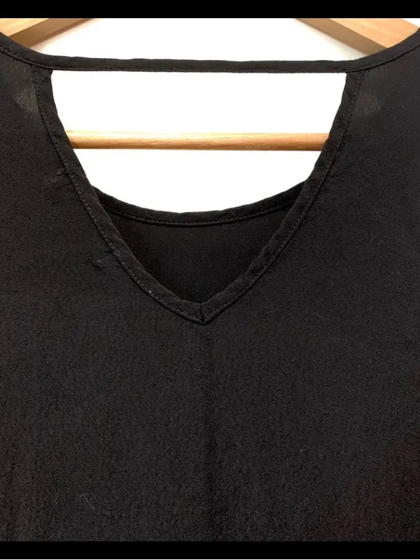 Anthropologie Monteau Black Long Sleeve Lace-Trim Blouse Top - Image 4