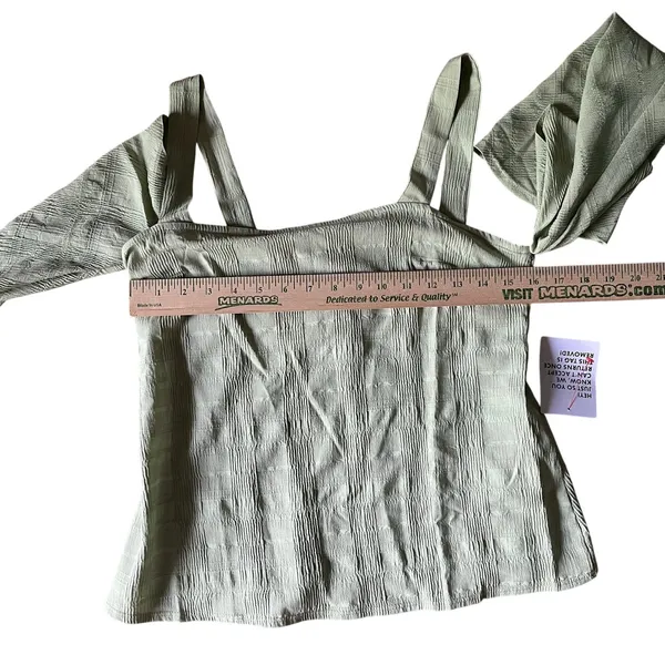 Topshop Textured Cold Shoulder Long‎ Sleeve Top Sage Green Women's 6 - Image 11
