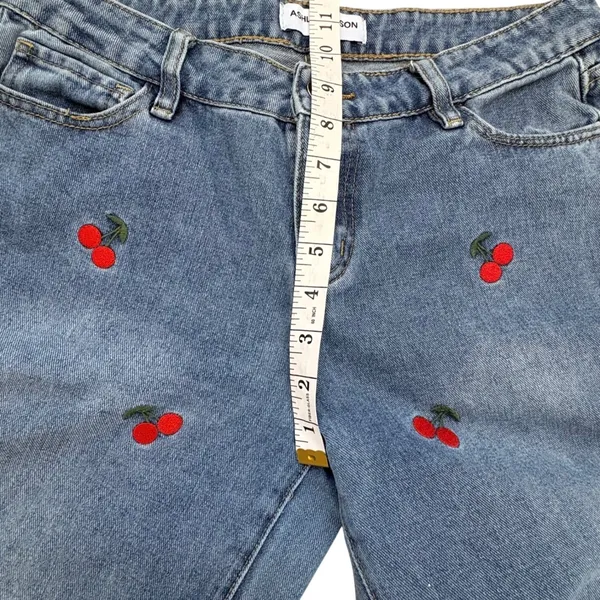 Ashley Mason Cherry Embroidered Wide Leg Jeans Women 7/28 Festival‎ Rockabilly - Image 10