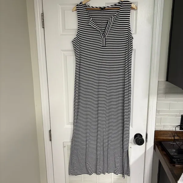 J. Jill Navy And White‎ Stripe Maxi Dress Size Medium - Image 2
