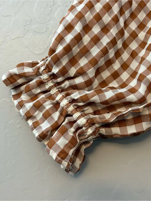 Indigo Rising brown white gingham plaid tie front ruffled crop top medium - Image 15
