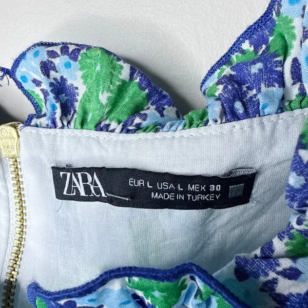 Zara Women's Puff Sleeve‎ Sweetheart Neckline Peplum Cropped Floral Top Large - Image 4
