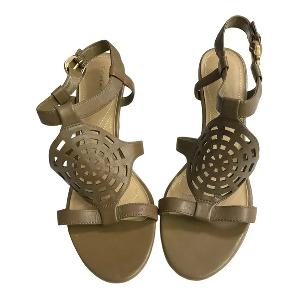 Tahari Womens Ladies Leather Upper Open Kendra Toe Olive Green 10M 3.5" heels - Image 7