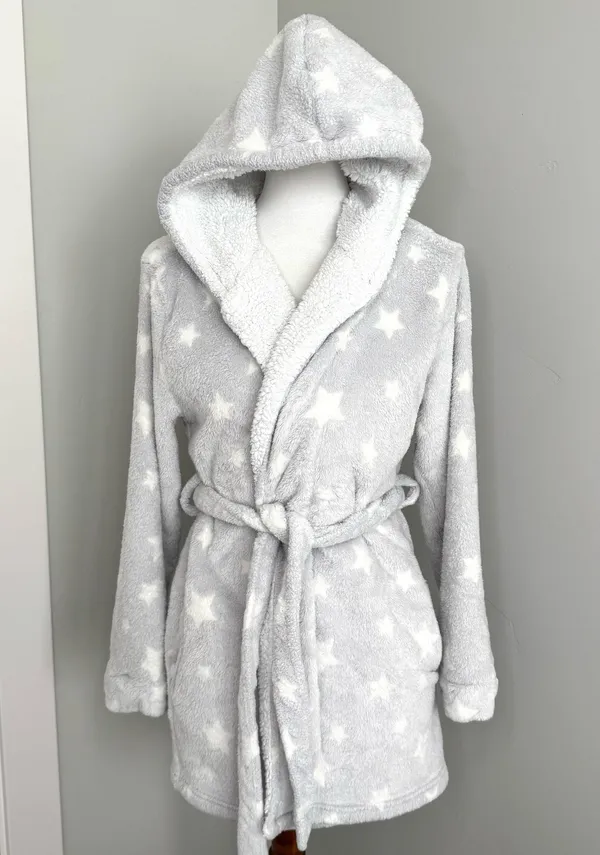 Women's Star Print Cozy Robe with belt Gray XS/S Target - Image 4