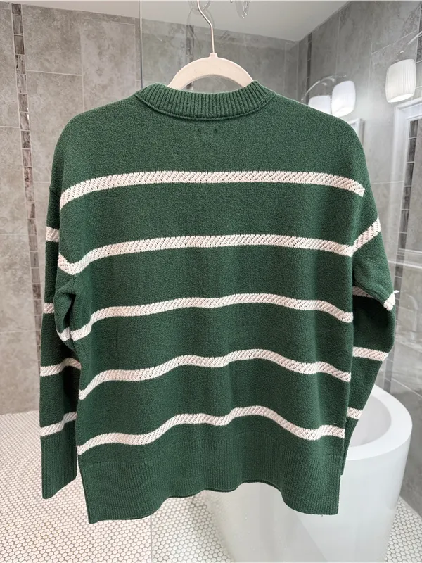 Aerie Green and White Cream Striped Crewneck Sweater - xsmall Fall/Winter - Image 4