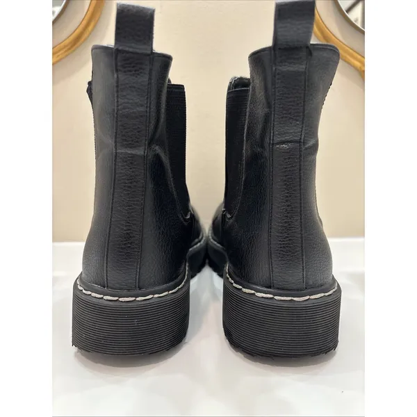 Black Leather Platform Boots Size 7.5 sincerely Jules Sleek‎ Hippie Retro - Image 5