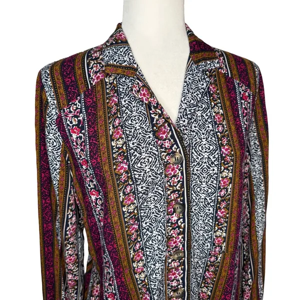 Natural Life‎ M Ansley Boho Tunic Silky Shirt Dress Stripe Button Front - Image 4