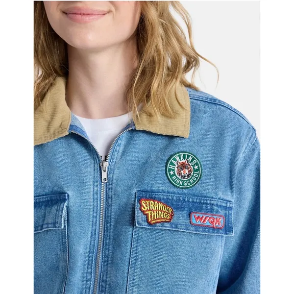No Boundaries Stranger Things Denim Jacket Women S 4-6‎ Blue Corduroy Collar NWT - Image 3