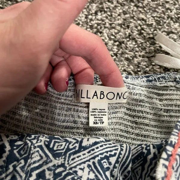 Billabong Blue and White geometric tribal Patterned High-Low Strapless Dress XS - Image 2
