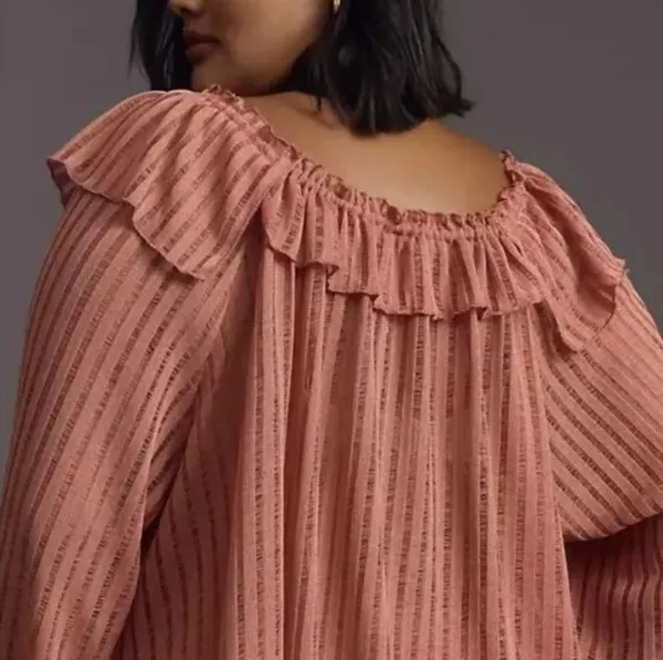By Anthropologie Sheer Striped Blouse Top plus XXL 2X NEW BOHO rose long sleeve - Image 4