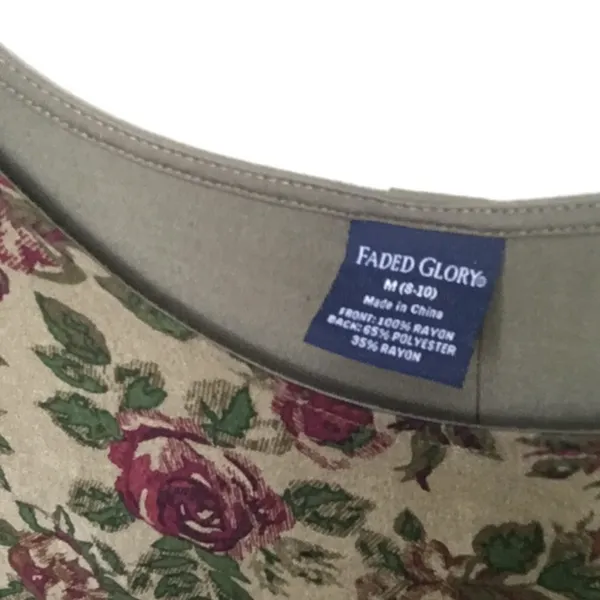 Faded Glory Olive and Burgundy Floral Blouse - Image 3