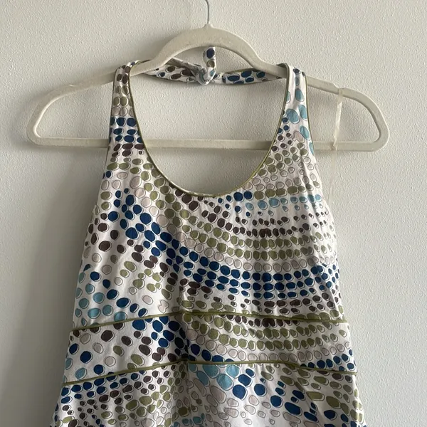 Retro Polka Dot Halter Dress Blue Size M - Image 2
