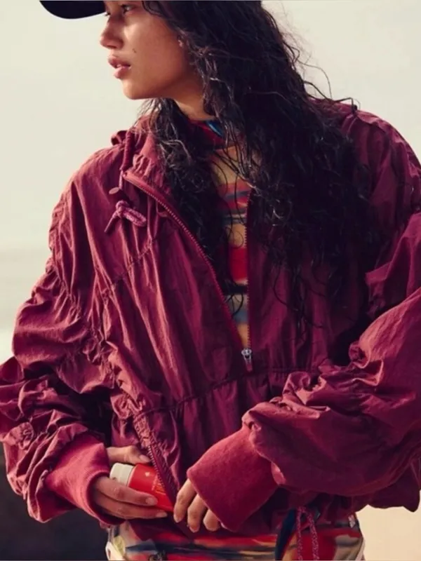 Free people movement happy camper pullover jacket burgundy medium $148 *read* - Image 2