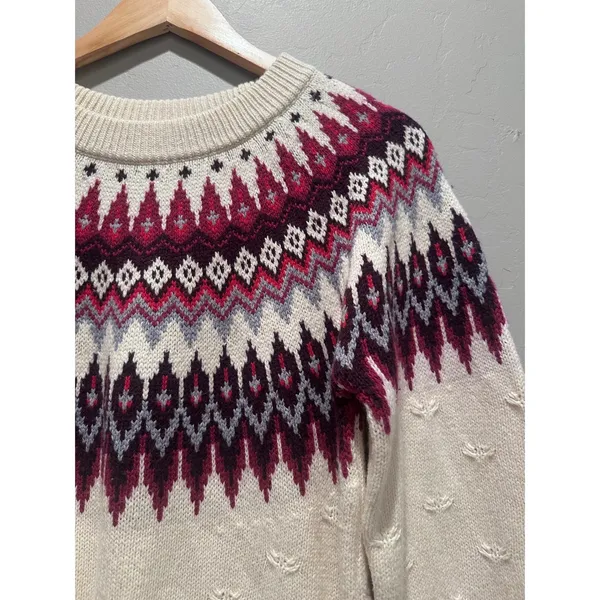 Sundance Eloise Fair Isle Sweater Wool Blend Cream Burgundy Cozy XS‎ - Image 7