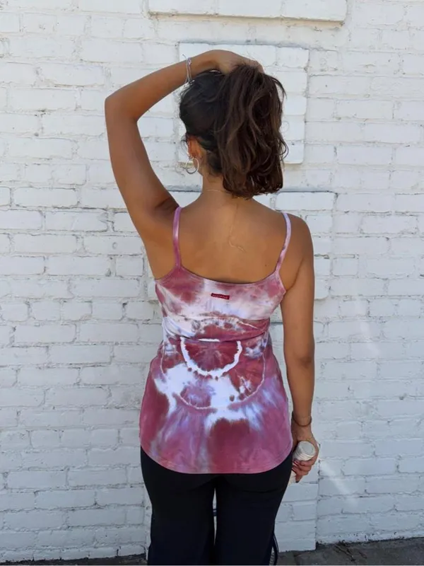 Free People Y2K vtg Hard Tail Forever pink & white long tie-dye tank top sz M #tiedye - Image 2