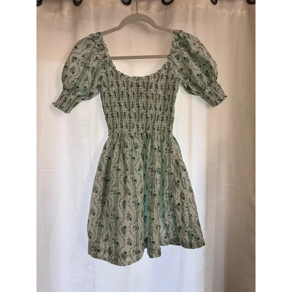 Hill House NAIA Nap Dress White Green Floral Size XXS - Image 3
