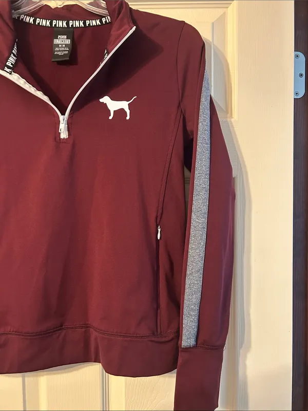 Victoria’s Secret Pink Burgundy Quarter Zip Pullover Sweatshirt Medium - Image 5