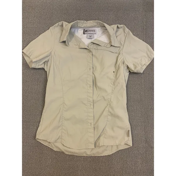 Columbia Titanium Hiking Shirt Womens M Tan Excellent Short Sleeve Vented TL7155 - Image 2