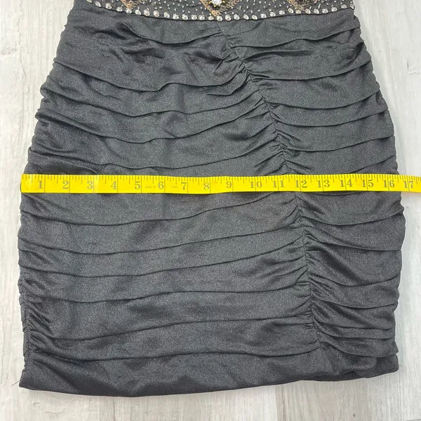 Nikibiki Black Strapless Ruched Gold Rhinestone Bling Bodycon Mini Dress Size M - Image 11