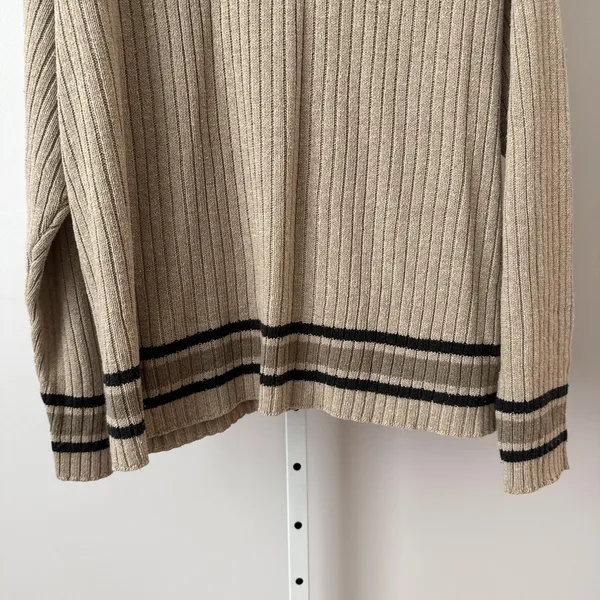 Arizona XL Tan Sweater Silk Lambswool‎ Ribbed Grandpacore Academia Trim Preppy - Image 3