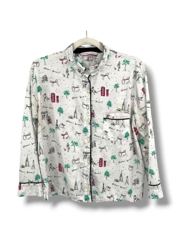 Victorias Secret Travel Paris London Print Pajamas Size Medium White Multicolor - Image 2