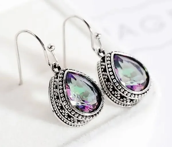 Antique Silver Crystal Droplet Earrings - Image 2