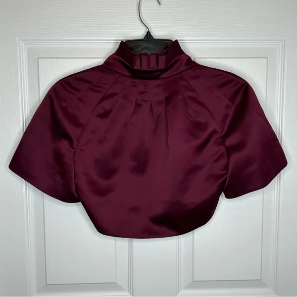 Antonio Melani Ruffled Burgundy Satin Bolero‎ Shrug Jacket Size XS - Image 2