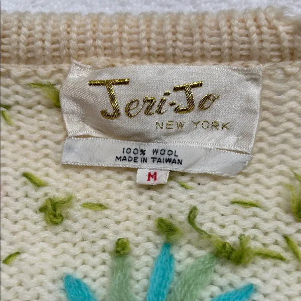 Women’s 1950-60s Jeri Jo Floral Embroidered Wool Cream Cardigan - Image 9
