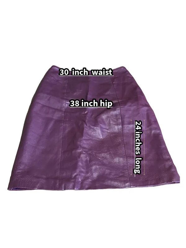 Vintage 1990'S Plum Purple Leather Midi Skirt (14) - Image 14