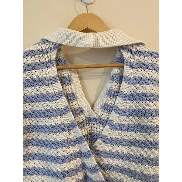 Anthropologie Maeve Knit Open Back Top Blue and White Stripe Sz XXS - Image 5