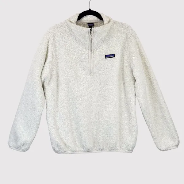 Patagonia Womens Jacket White Los Gatos High Pile Fleece 1/4 Zip Pullover Medium - Image 2