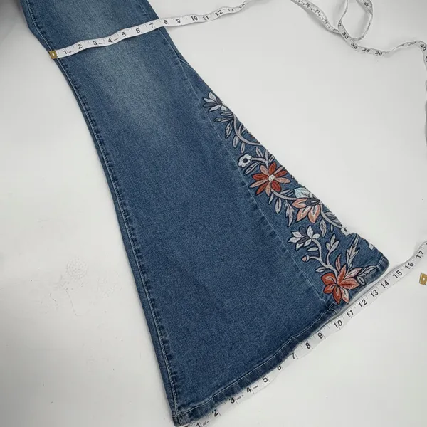 Altar’d State Jeans Womens 26 Blue Denim Flare Embroidered Floral Boho - Image 10
