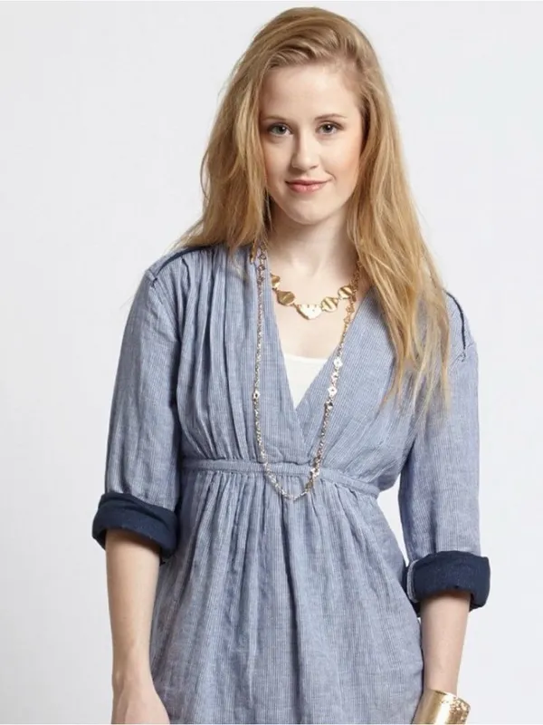 Free People All Who Wander Tunic Top Blue Striped Medium - Image 4